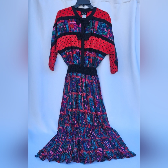 Vtg 1980s Diane Freis 100% Silk Multicolored Dress - Picture 1 of 10
